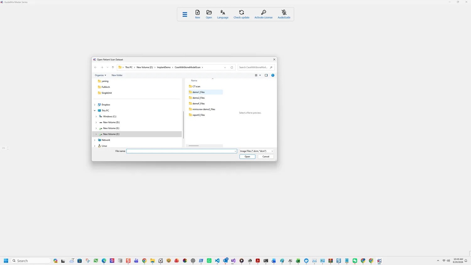 The Open Patient Scan Dataset dialog