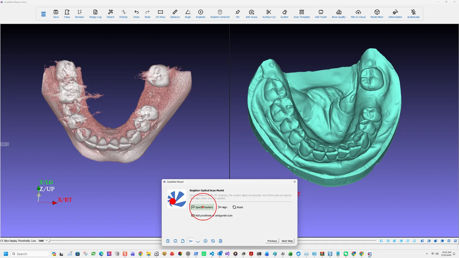 Specifying markers across both 3D windows