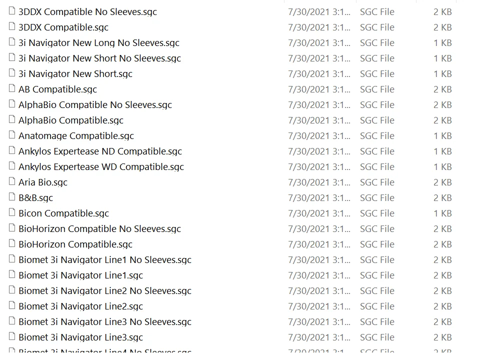 The shipped surgical kit configuration files