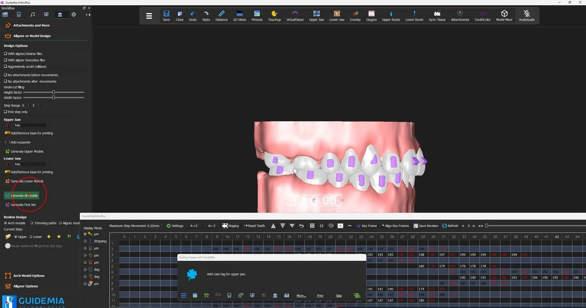 Generating every model in the step range for both jaws.